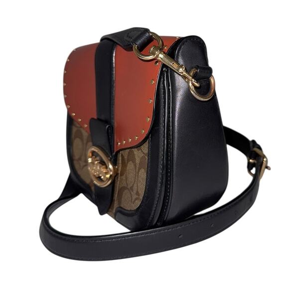 Coach Georgie Saddle Bag Terracotta Color Block Signature Canvas with Rivets - Picture 3 of 16